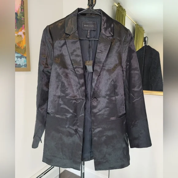 BCBGMaxAzria Black Satin Tassel-Tie Blazer Jacket, Size XXS - Picture 2 of 12